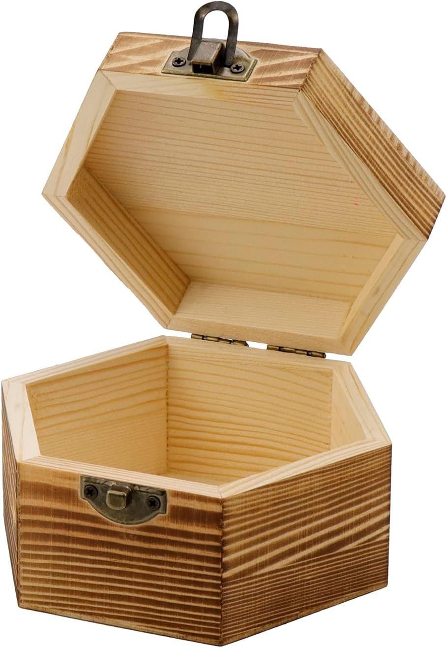 Vintage Wood Storage Basket — 5.71" — Medium Hexagonal