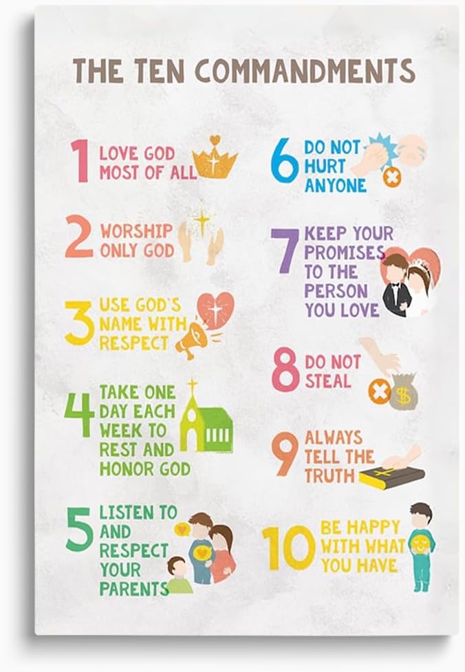 Framed Black Wall Decor — 16" — Colorful Ten Commandments