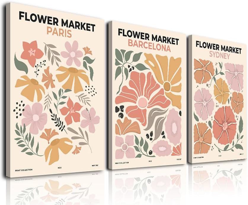 Framed Boho Beige Canvas Wall Art — 12" — Flower Market