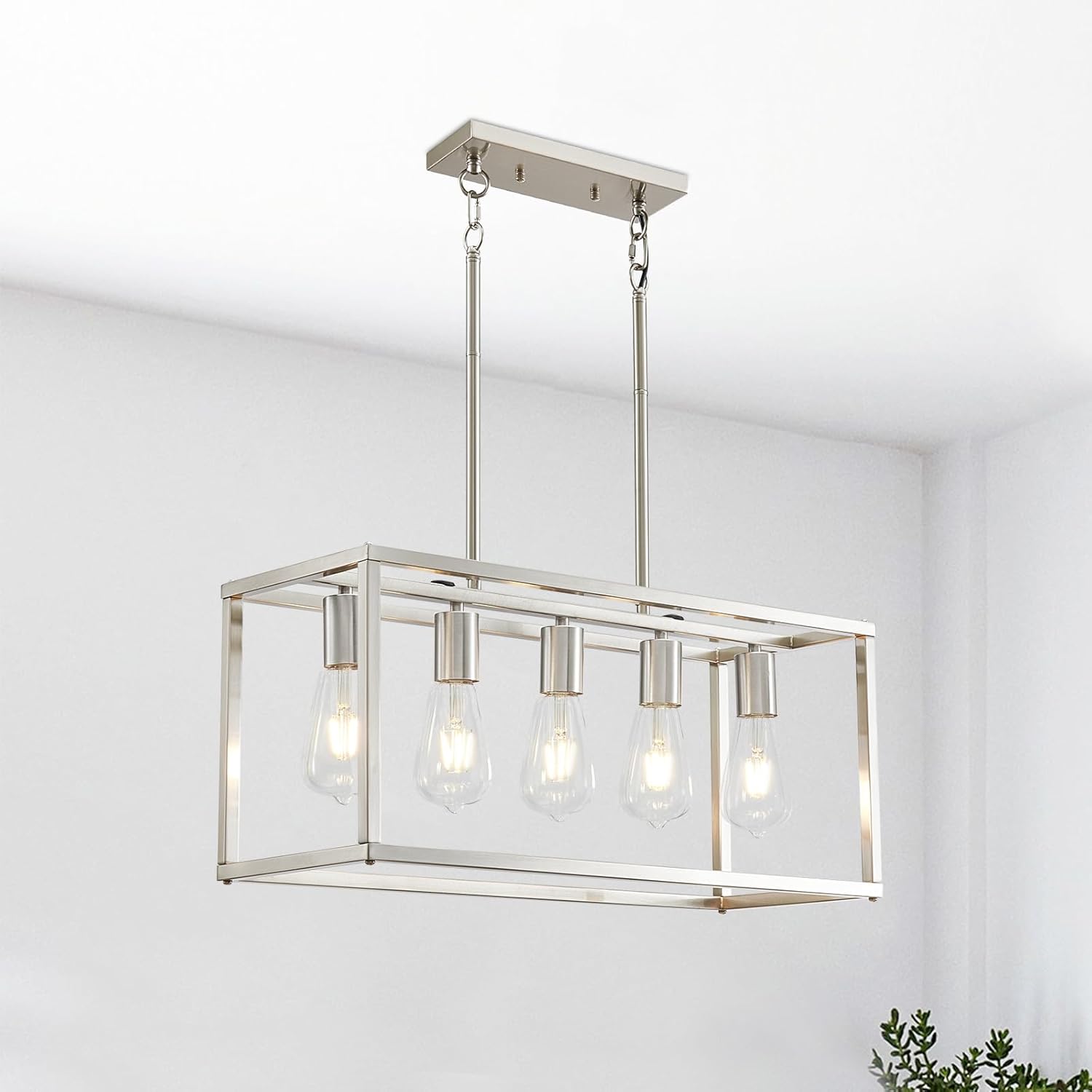 Adjustable Farmhouse Black Chandelier — 4-Light — Brushed Nickel