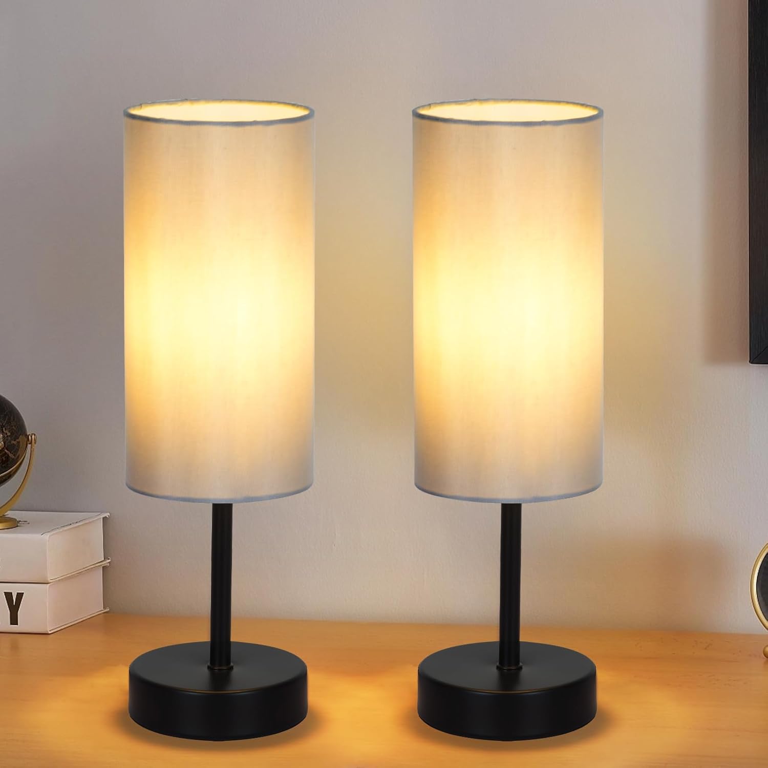 Linen Modern Beige Desk Lamp — 2 Pack Gray-Black