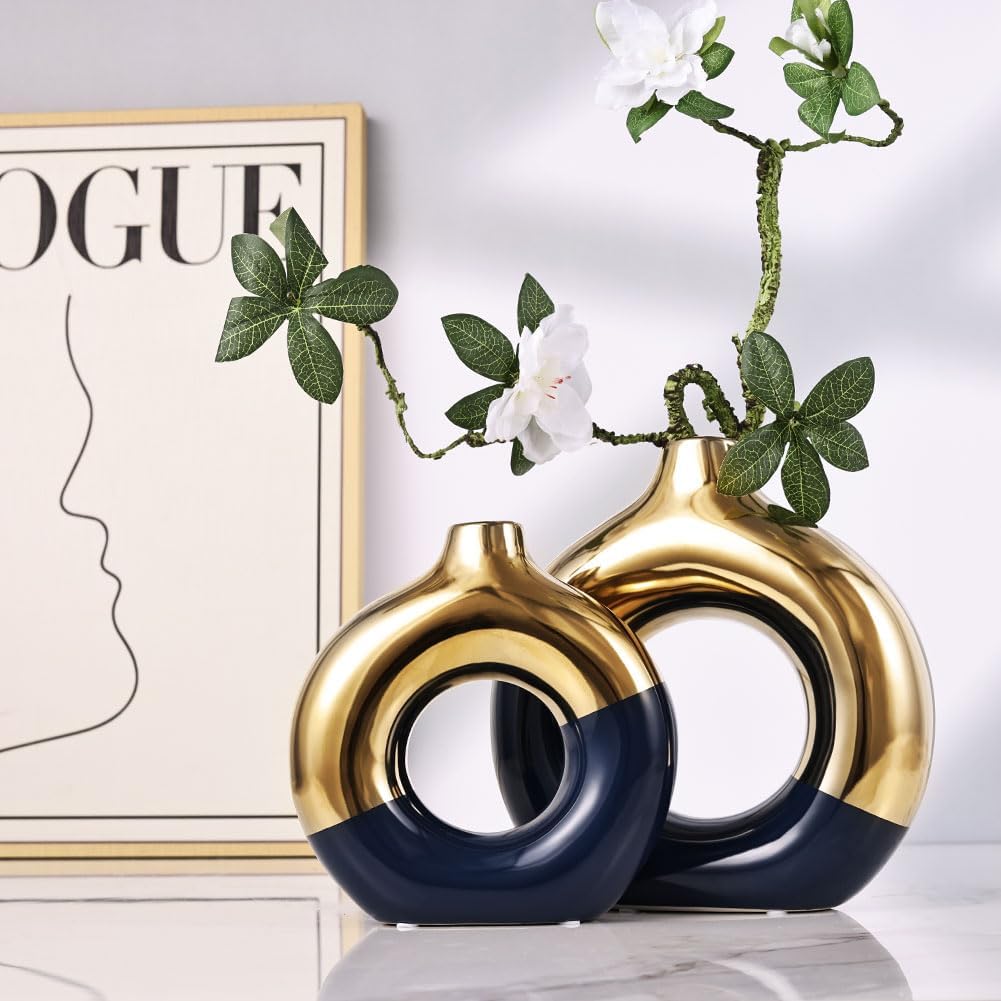 Round Boho Ceramic Flower Vase — Set of 2 - View 5