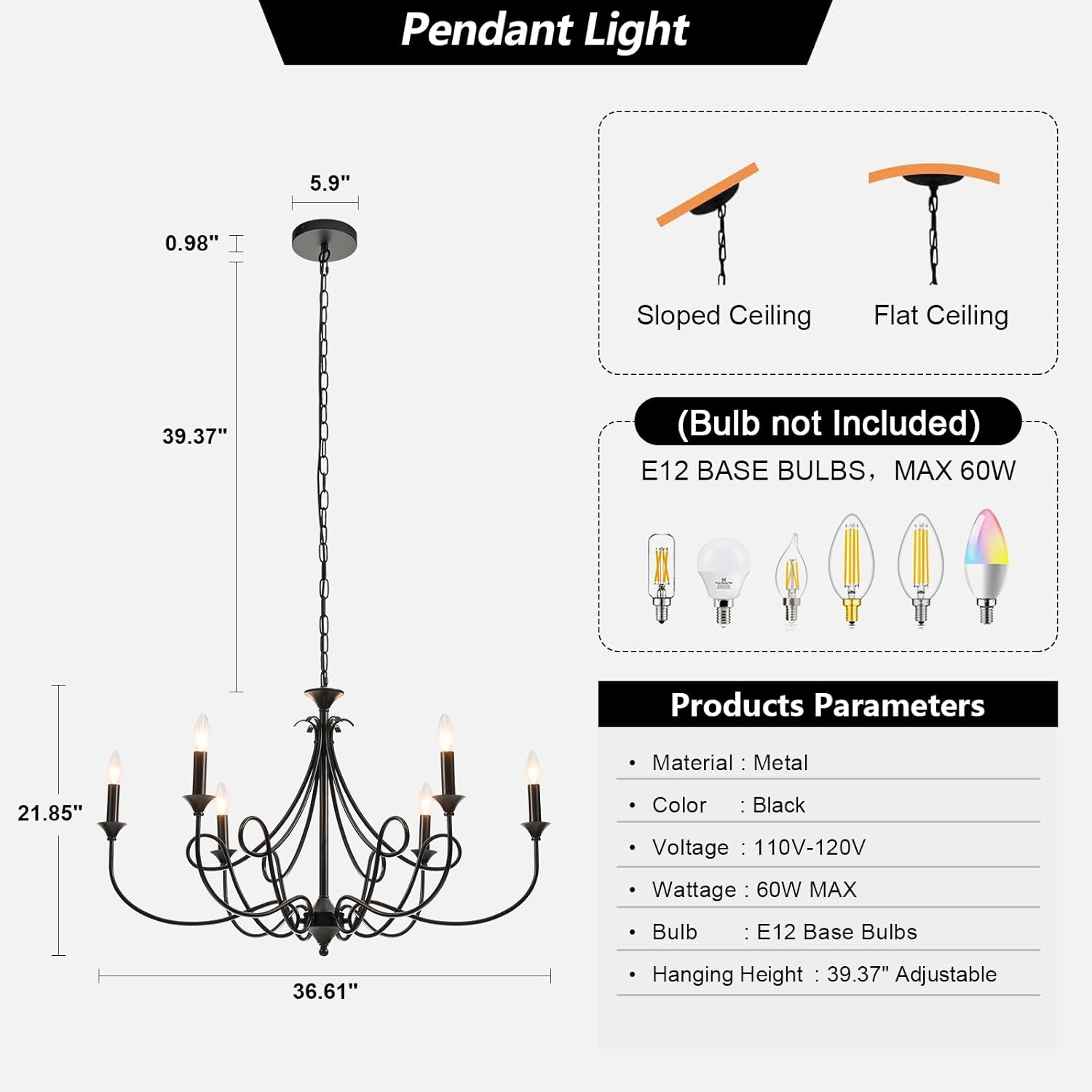 Farmhouse Black Chandelier - View 3