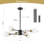 Adjustable Modern Black Chandelier — 6-Light - View 2