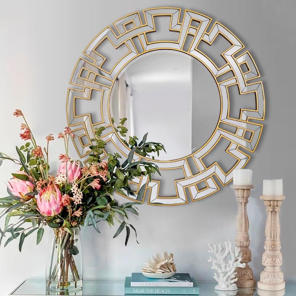 Beveled Luxe Black Wall Mirror — 32" — Gold