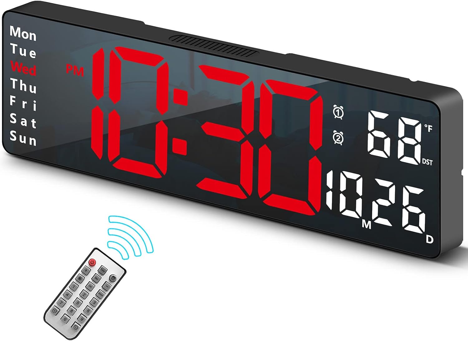 Black Wall Clock — 2" — Black Case+red Digit