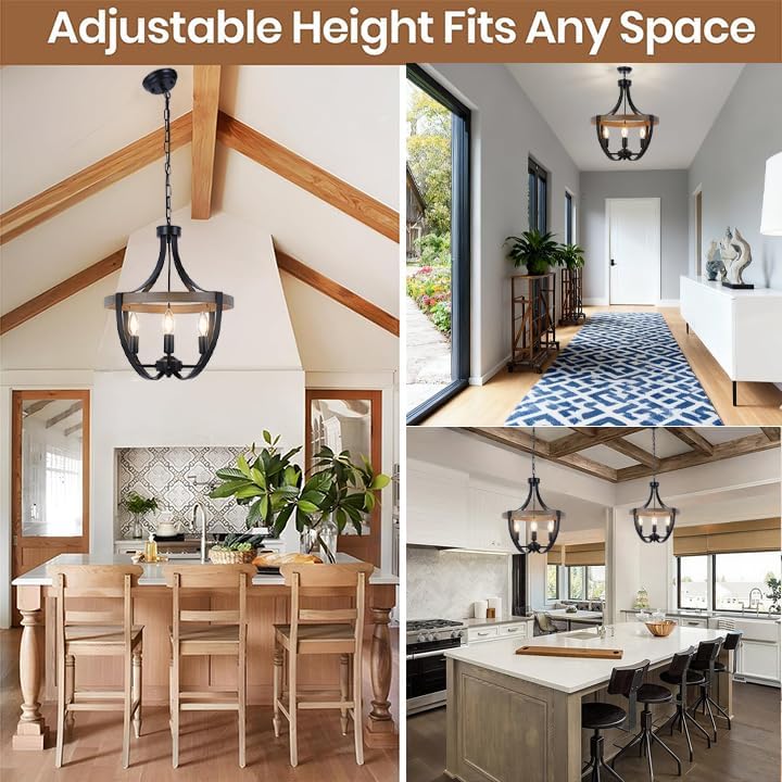 Vintage Farmhouse Wood Chandelier — 4-Light - View 9