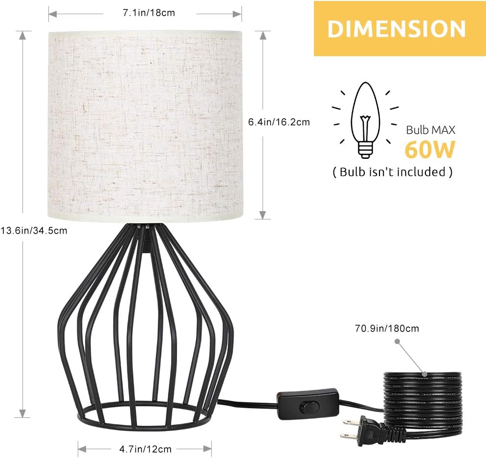 Linen Modern Black Bedside Lamp - View 3