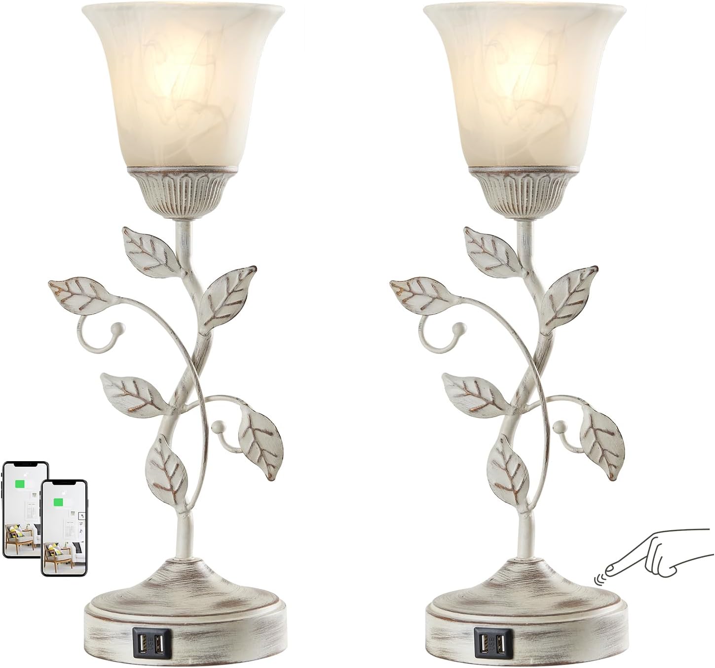 Dimmable Black Nightstand Lamp — 2 Pack - Retro White