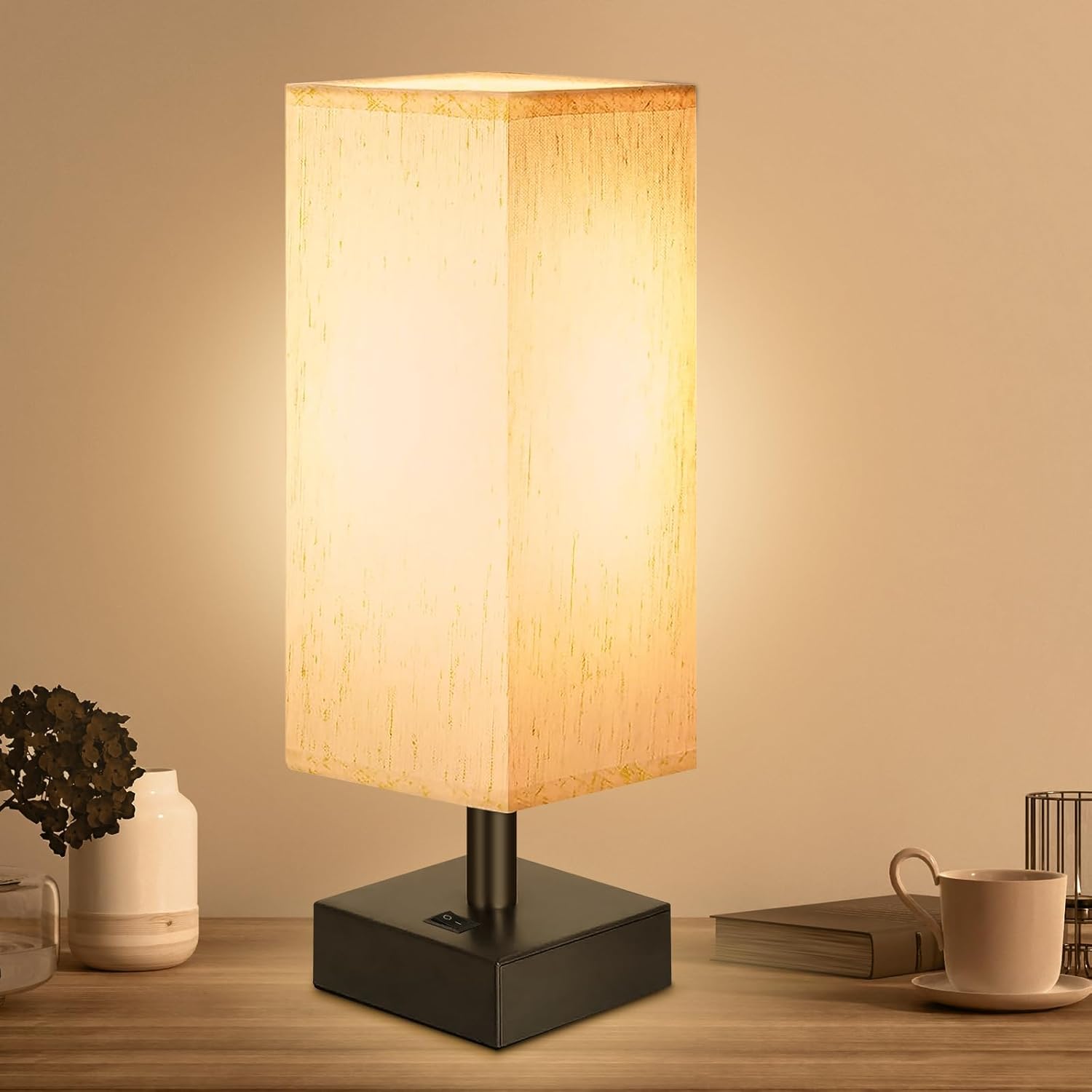 Round Modern Grey Bedside Lamp — 8" — 1 Pack