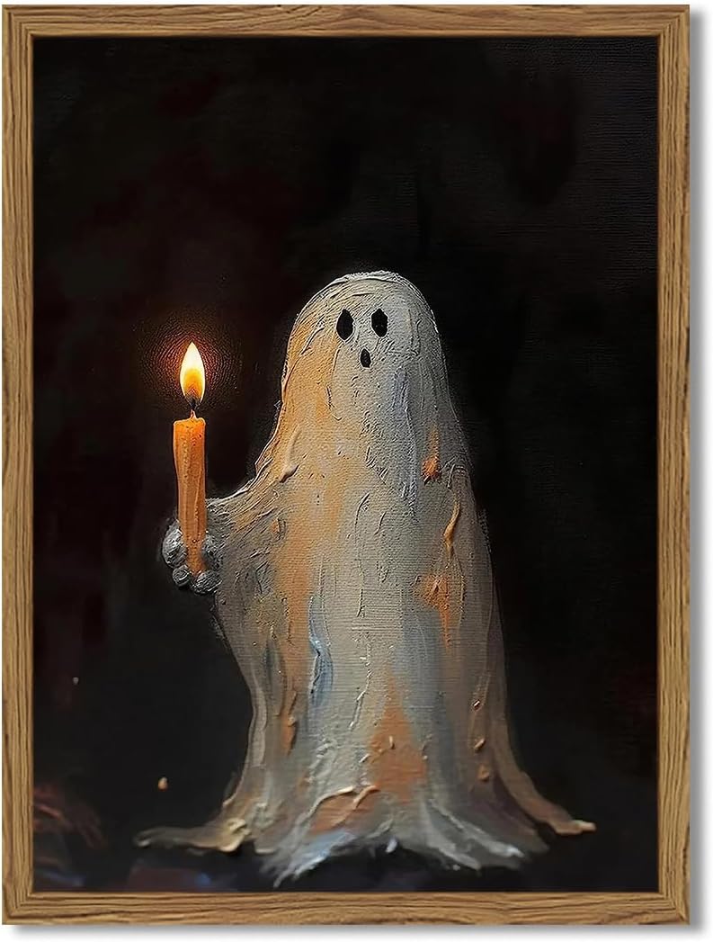 Framed Orange Wall Decor — 16" — Cute Ghost