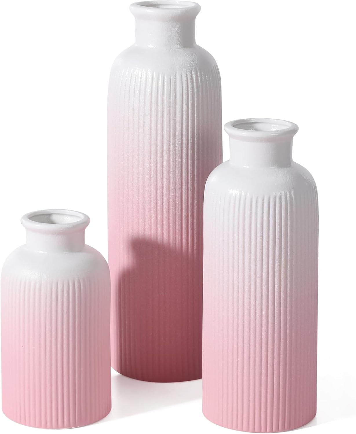 Boho Beige Flower Vase — Set of 3 — Gradient Pink