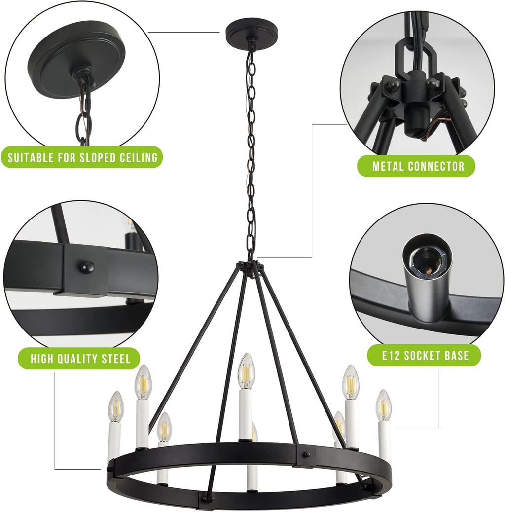 Round Farmhouse Metal Chandelier — 24" - View 6