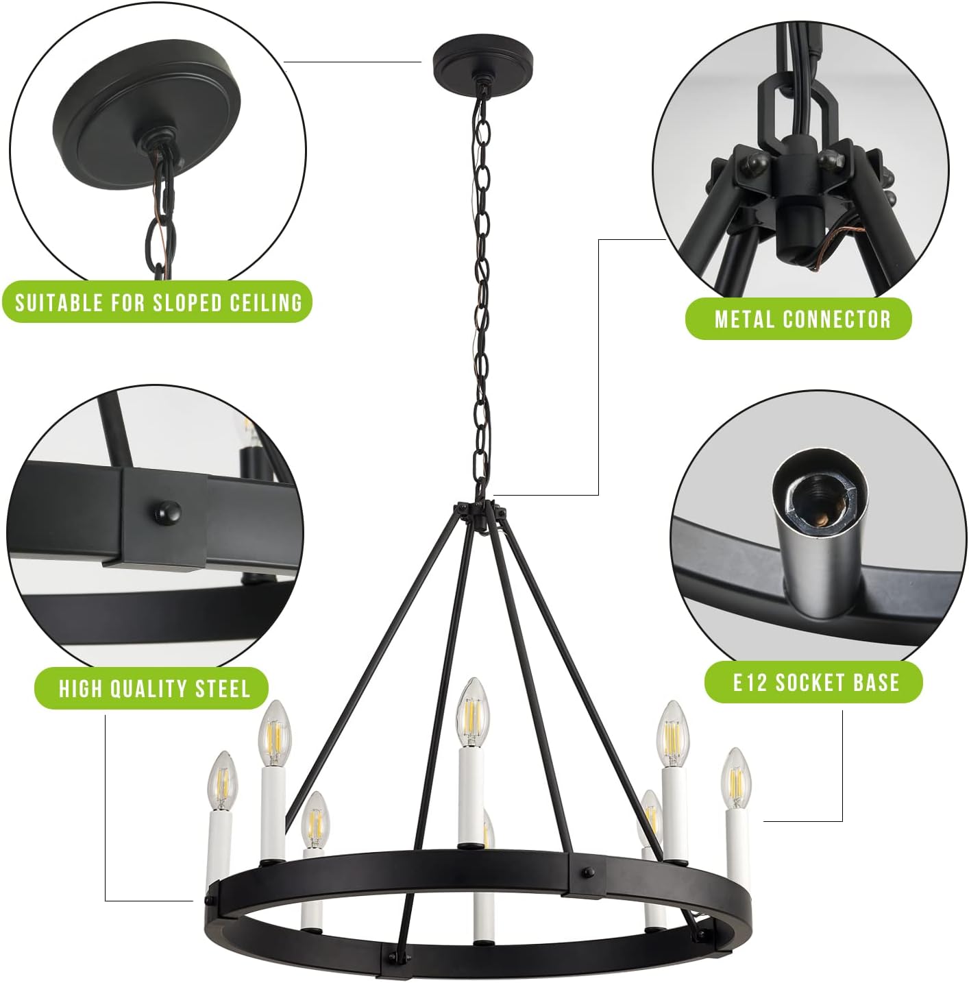 Round Farmhouse Metal Chandelier — 24" - View 6