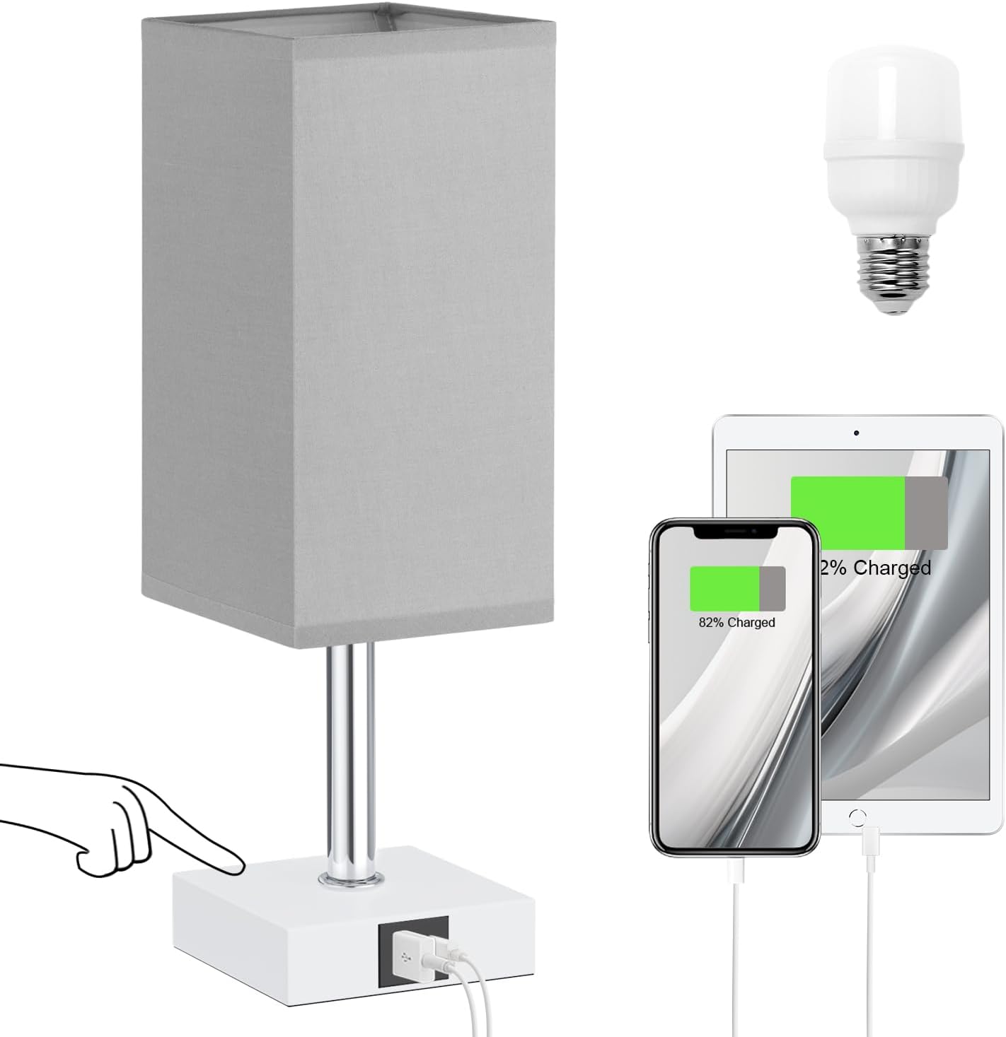 Touch Control Black Nightstand Lamp — Grey & White