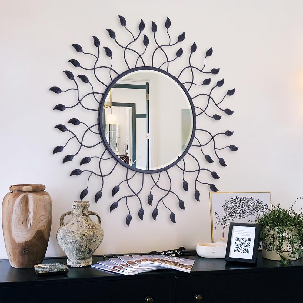 Round Luxe Black Wall Mirror — 39" — Black