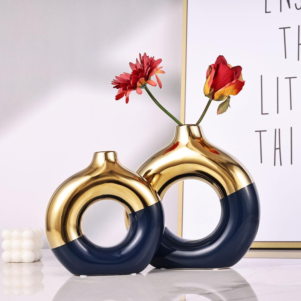 Round Boho Ceramic Flower Vase — Set of 2 - View 7