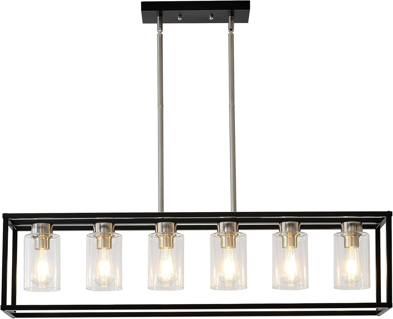 Vintage Farmhouse Black Chandelier — 4-Light — Brushed Nickel +Black