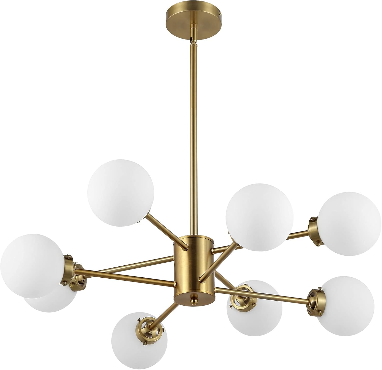Adjustable Modern Black Chandelier — 6-Light — Gold + White Glass