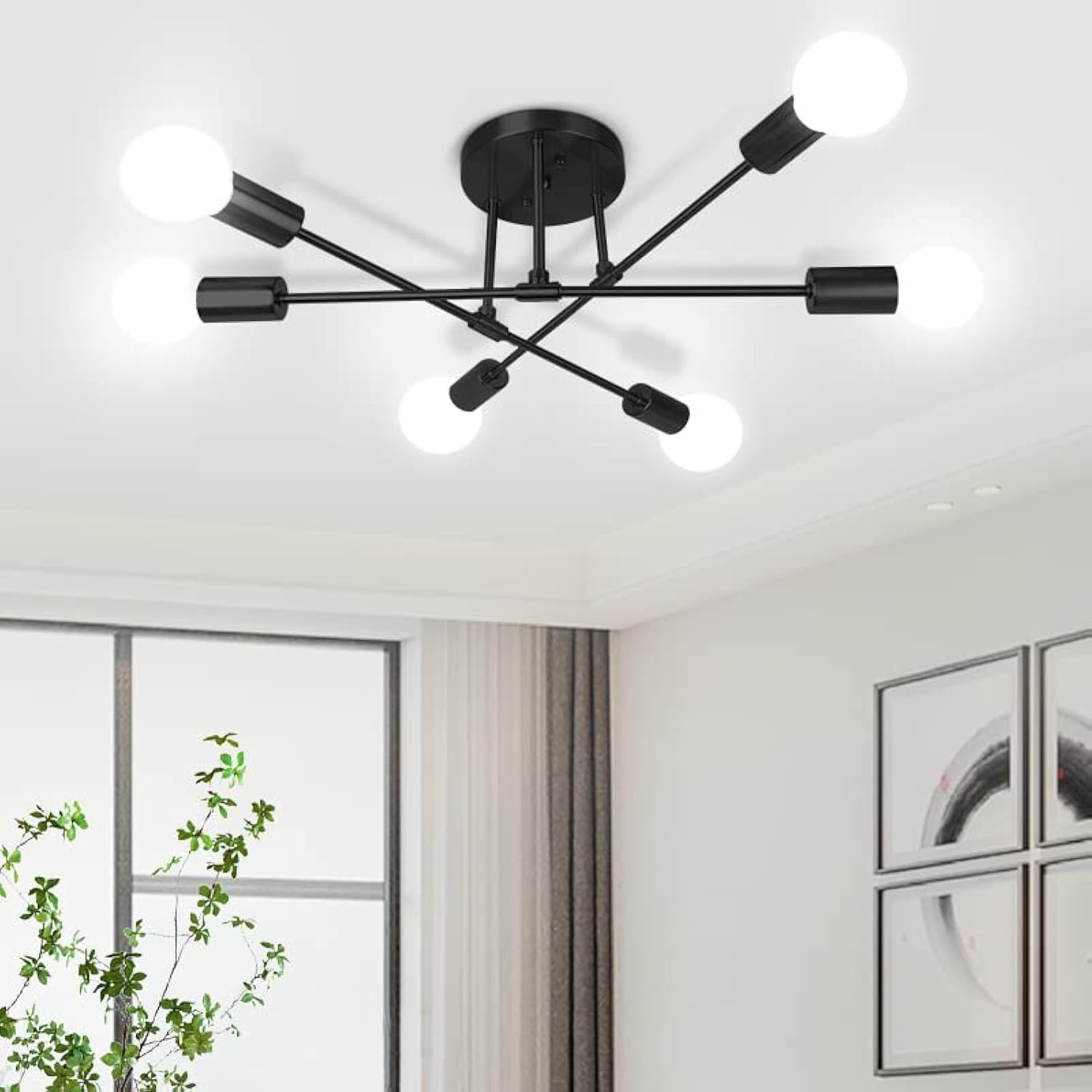 Mid-Century Black Chandelier — 6-Light — Black