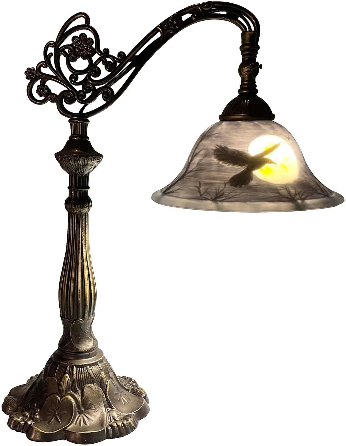 Hand-Painted Black Table Lamp — 14" — 21.7"H Bridge Arm