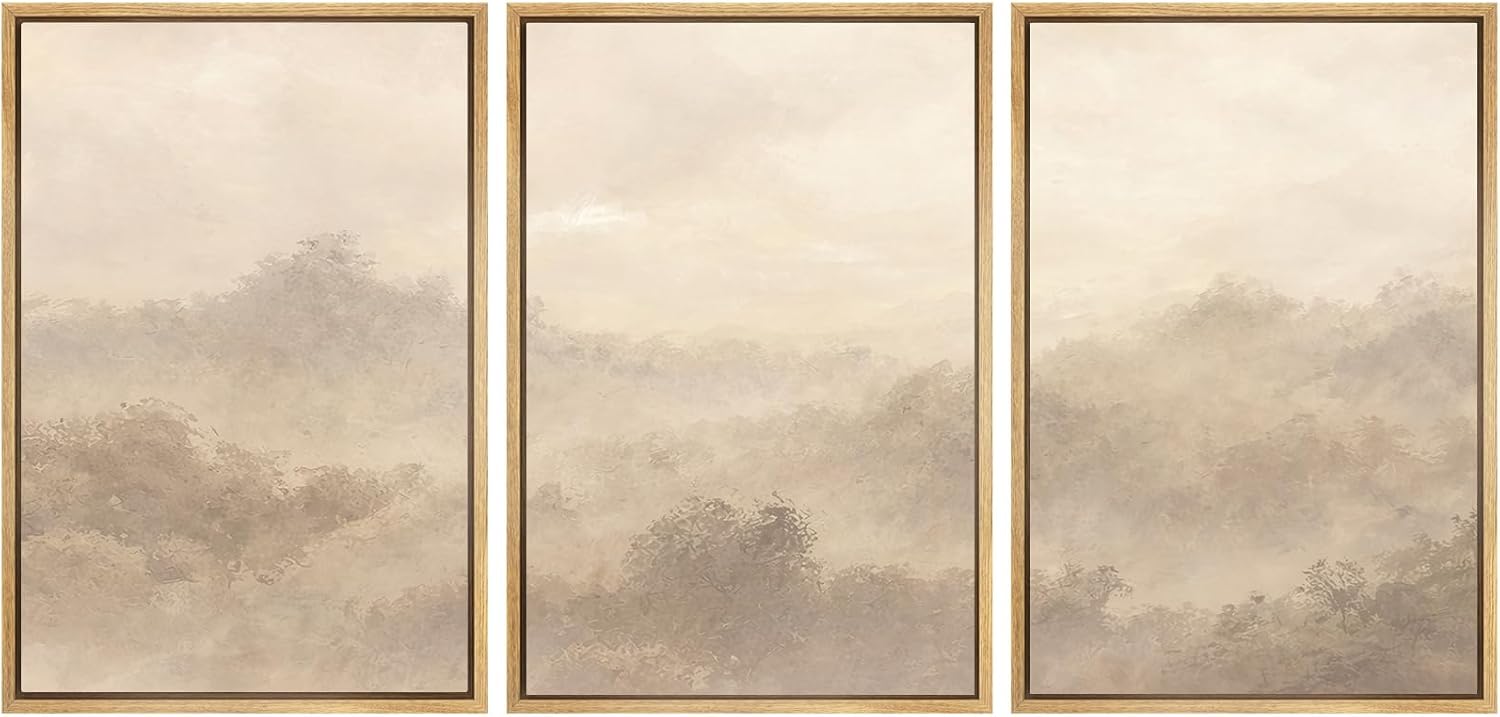 Framed Farmhouse Fabric Wall Art — 24" — 24"x36"x3 Panels Natural