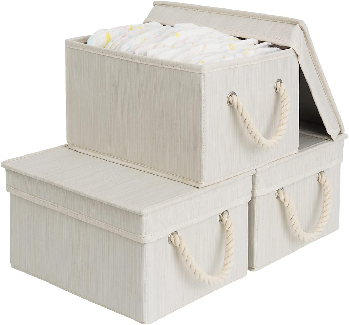Grey Storage Bin — Ivory and White