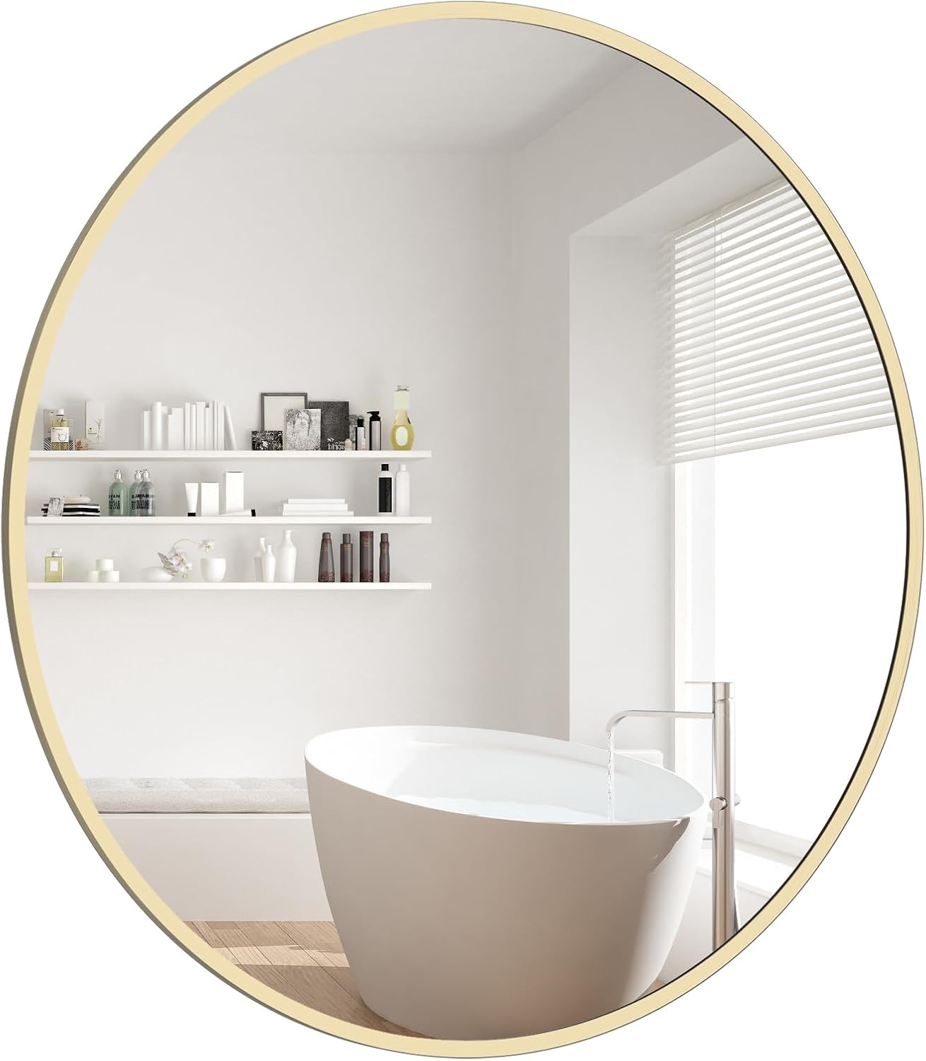 Round Beige Wall Mirror — 24" — Metal Gold 1