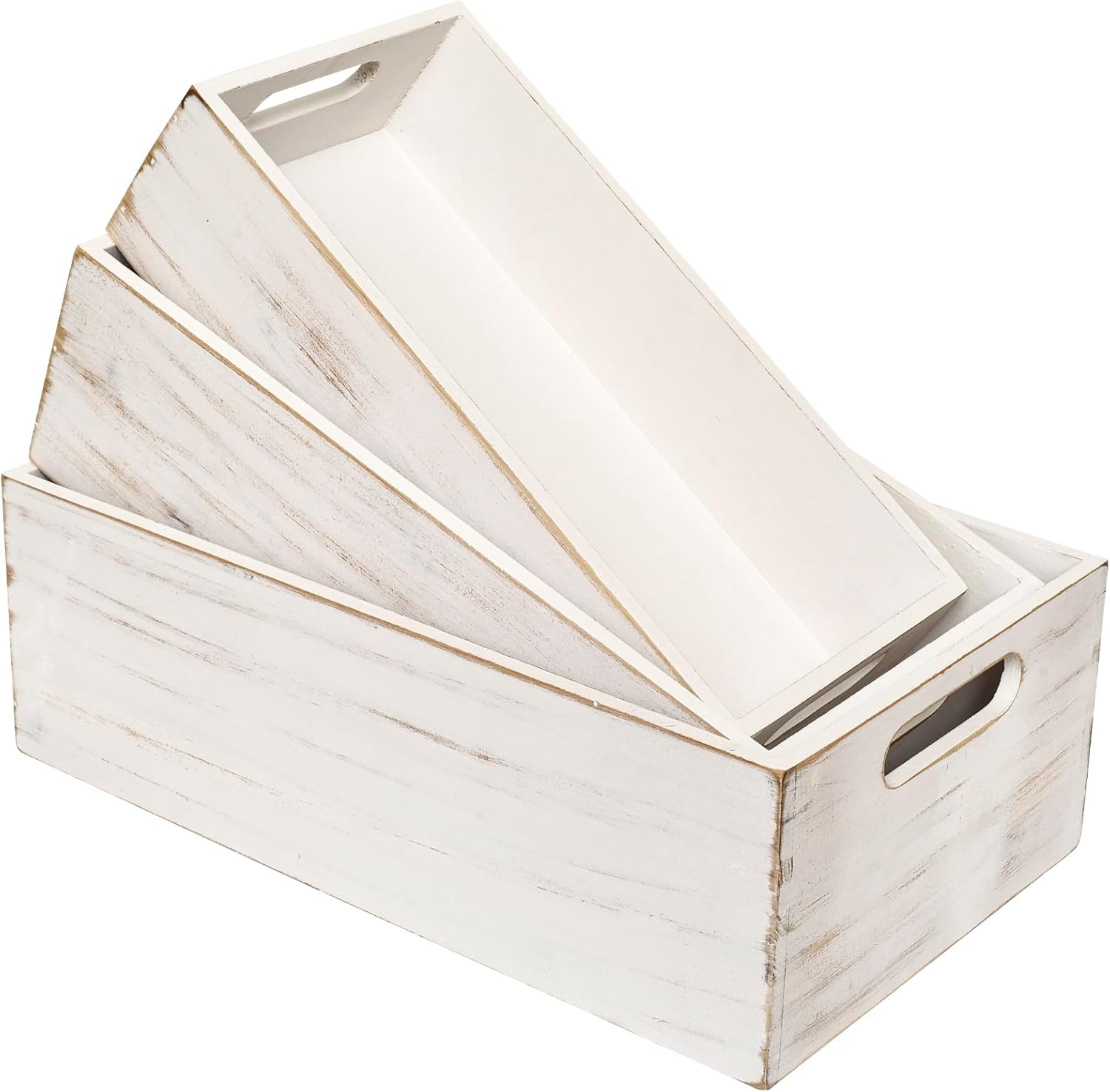 Farmhouse Beige Storage Basket — Set of 3 — Whitewashed
