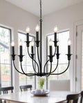 Farmhouse Black Chandelier — 9 Lights-Black-E12
