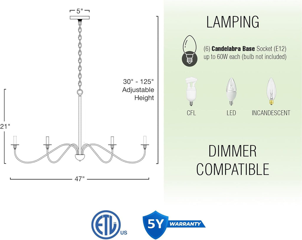 Farmhouse Black Chandelier — 6-Light - View 4