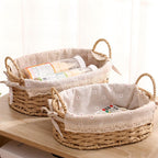 Oval Boho Beige Woven Basket — Set of 2