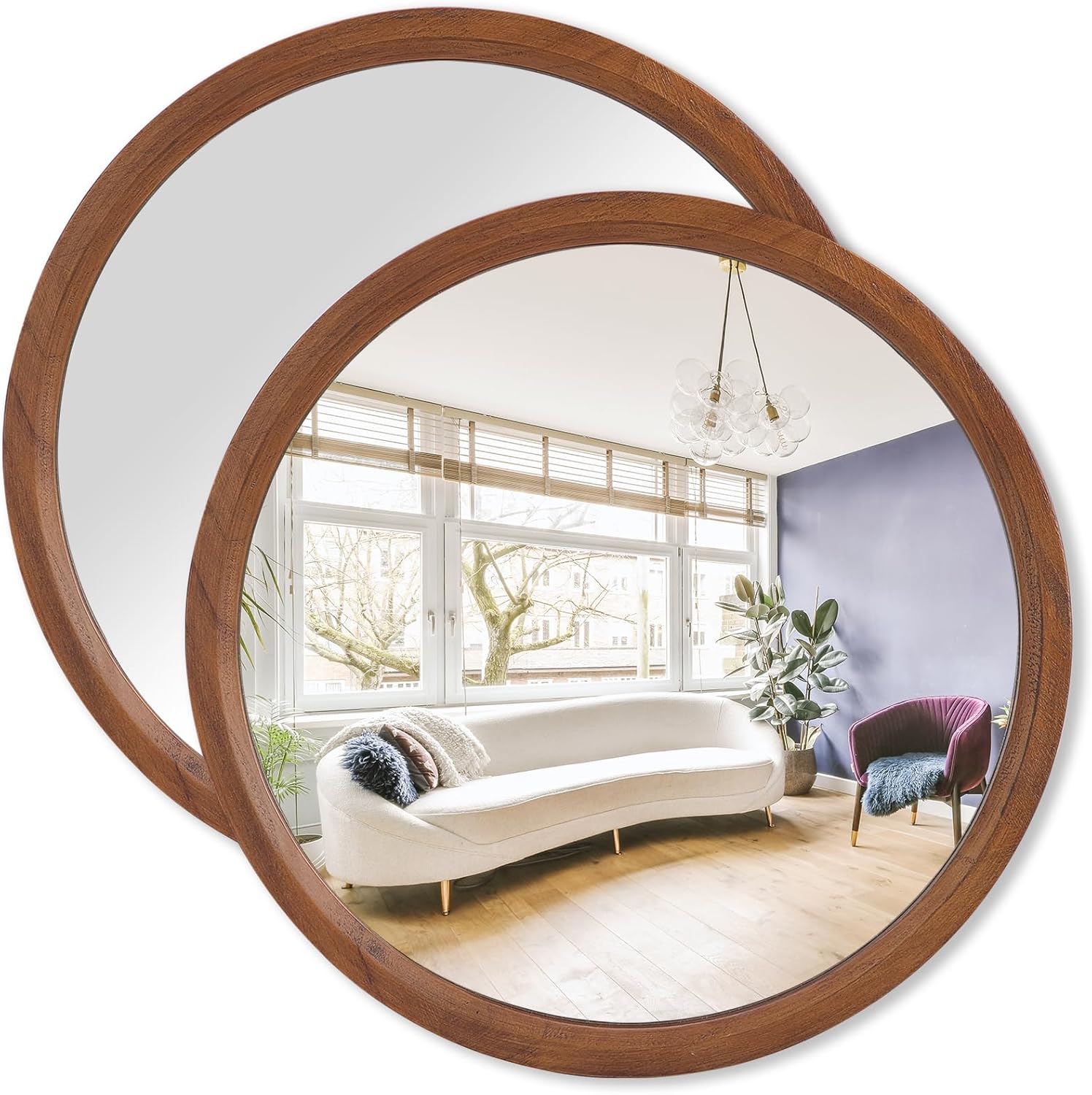 Round Brown Wall Mirror — 17" — Brown