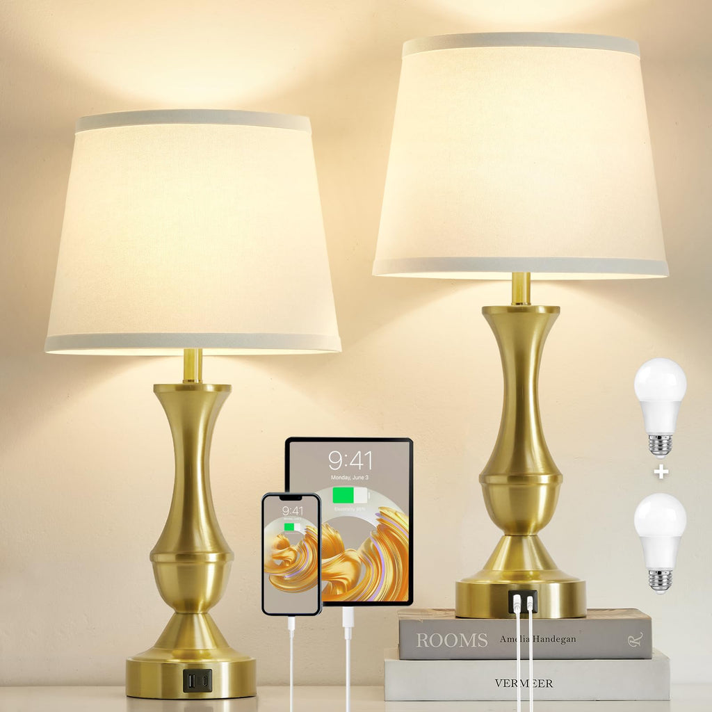 Dimmable Luxe Beige Bedside Lamp — 22"
