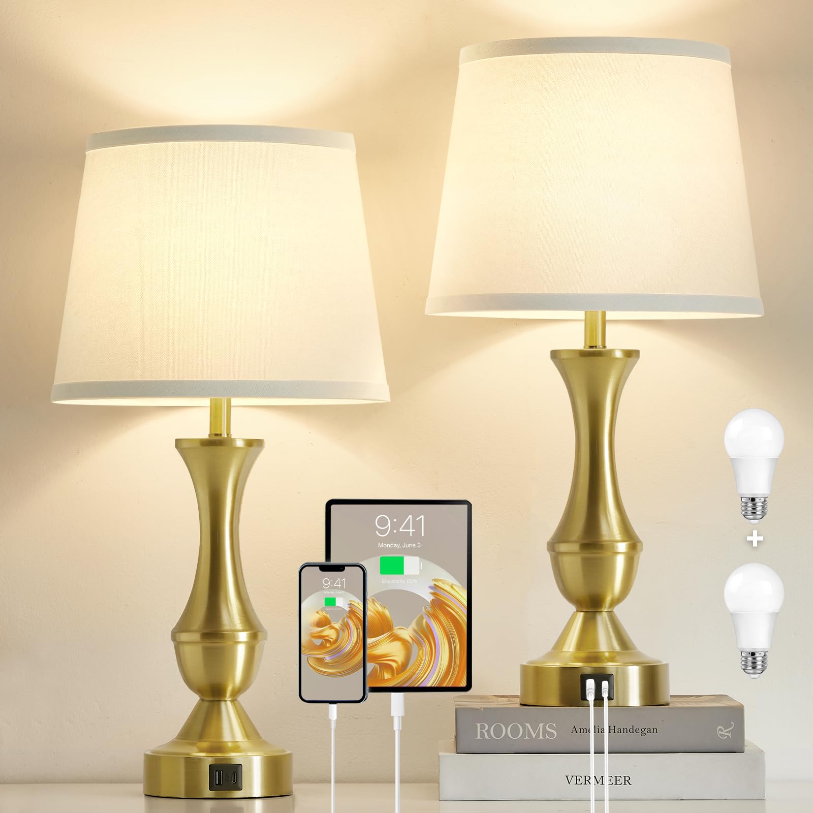 Dimmable Luxe Beige Bedside Lamp — 22"