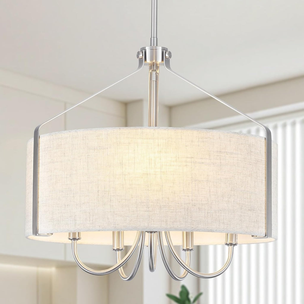 Round Farmhouse Black Chandelier — 6-Light — Nickel Drum Chandelier