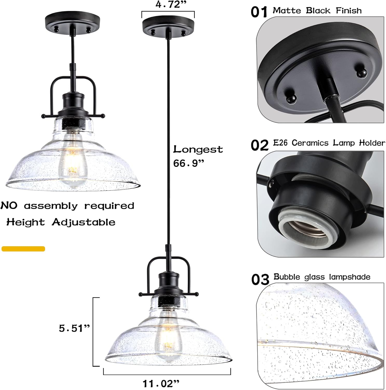 Adjustable Black Pendant Light - View 4
