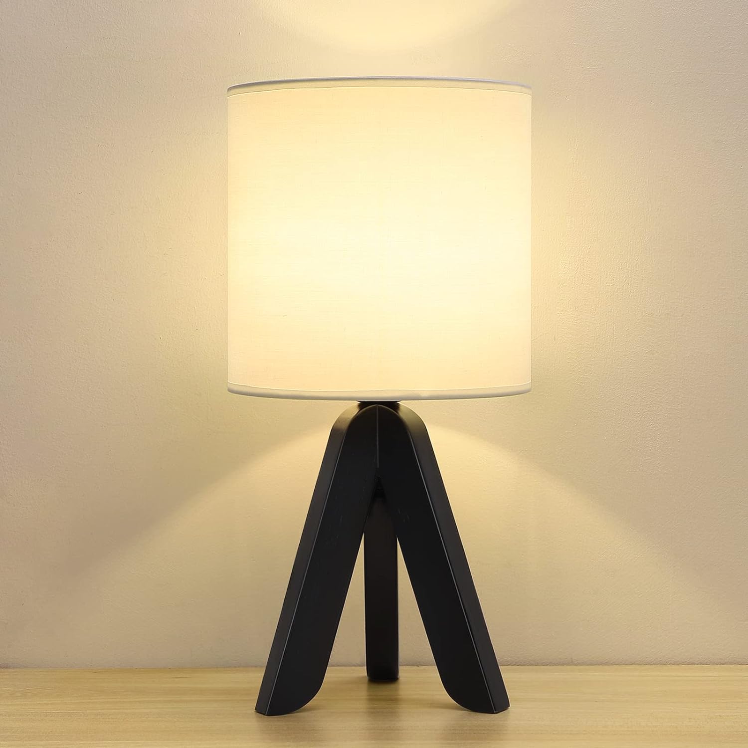Linen Beige Nightstand Lamp — 4" — Black