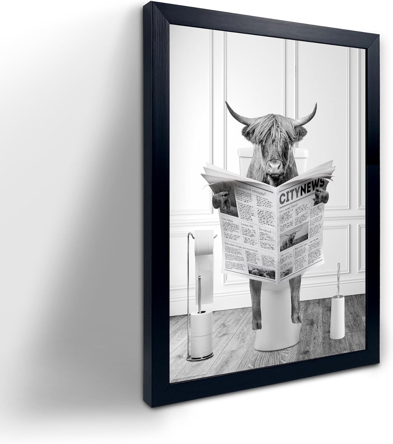 Framed Farmhouse Fabric Wall Decor — 8" — Highland Cow Art