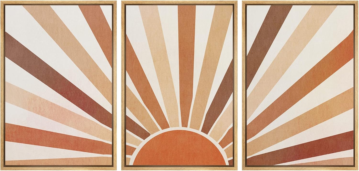 Framed Boho Fabric Wall Art — 16" — 16" x 24" x 3 Panels NATURAL