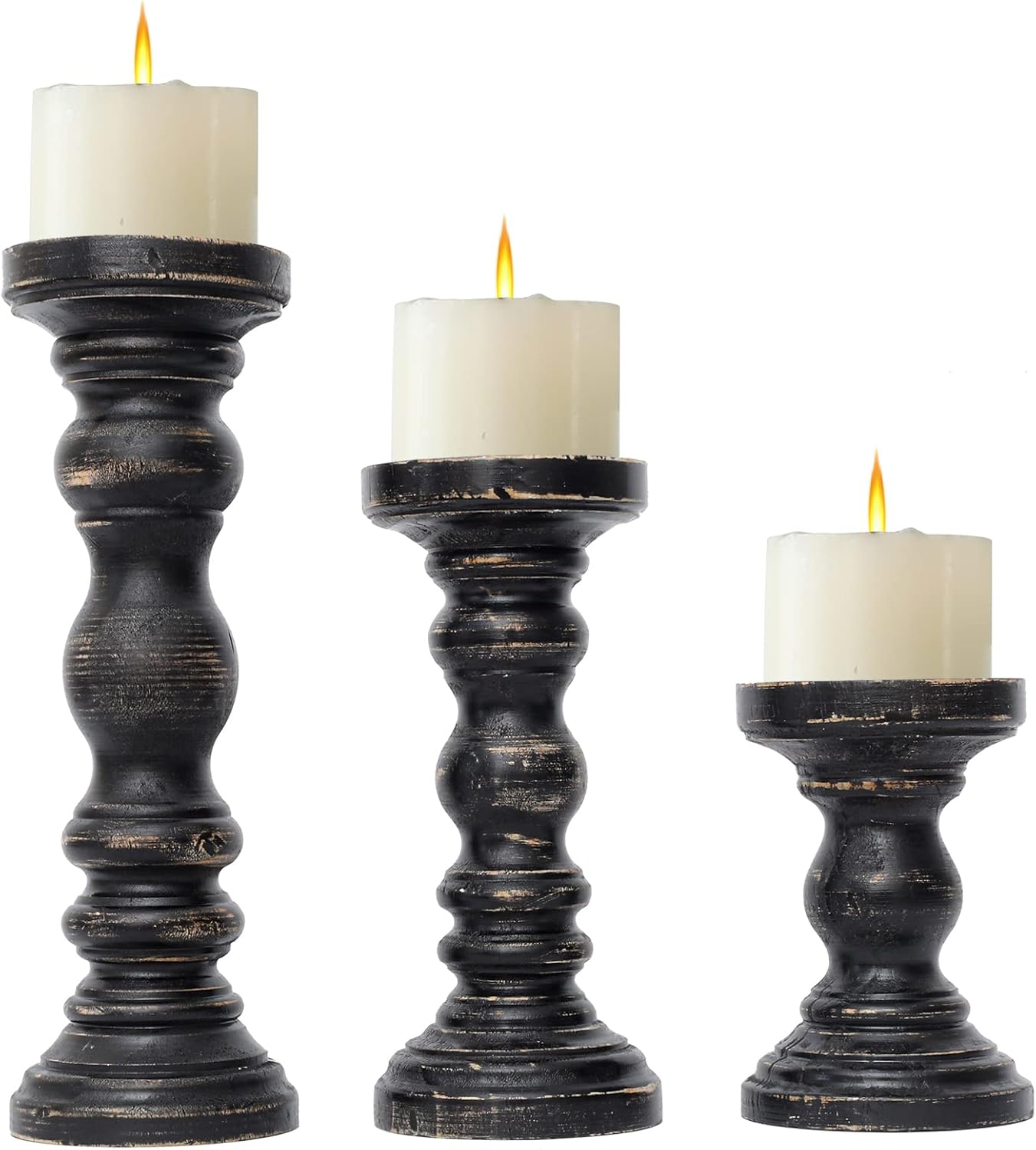 Farmhouse Black Pillar Candle — Set of 3 — Black