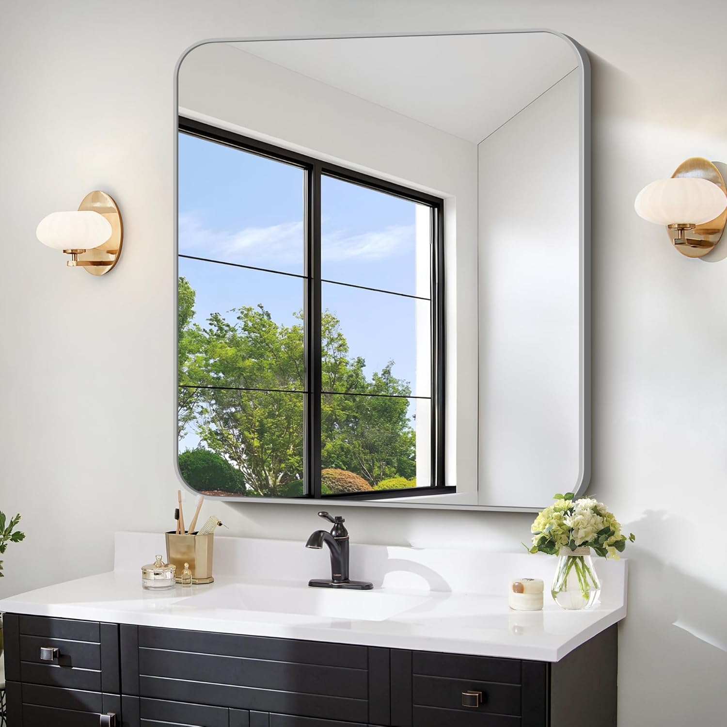 Black Wall Mirror — 24" — Silver