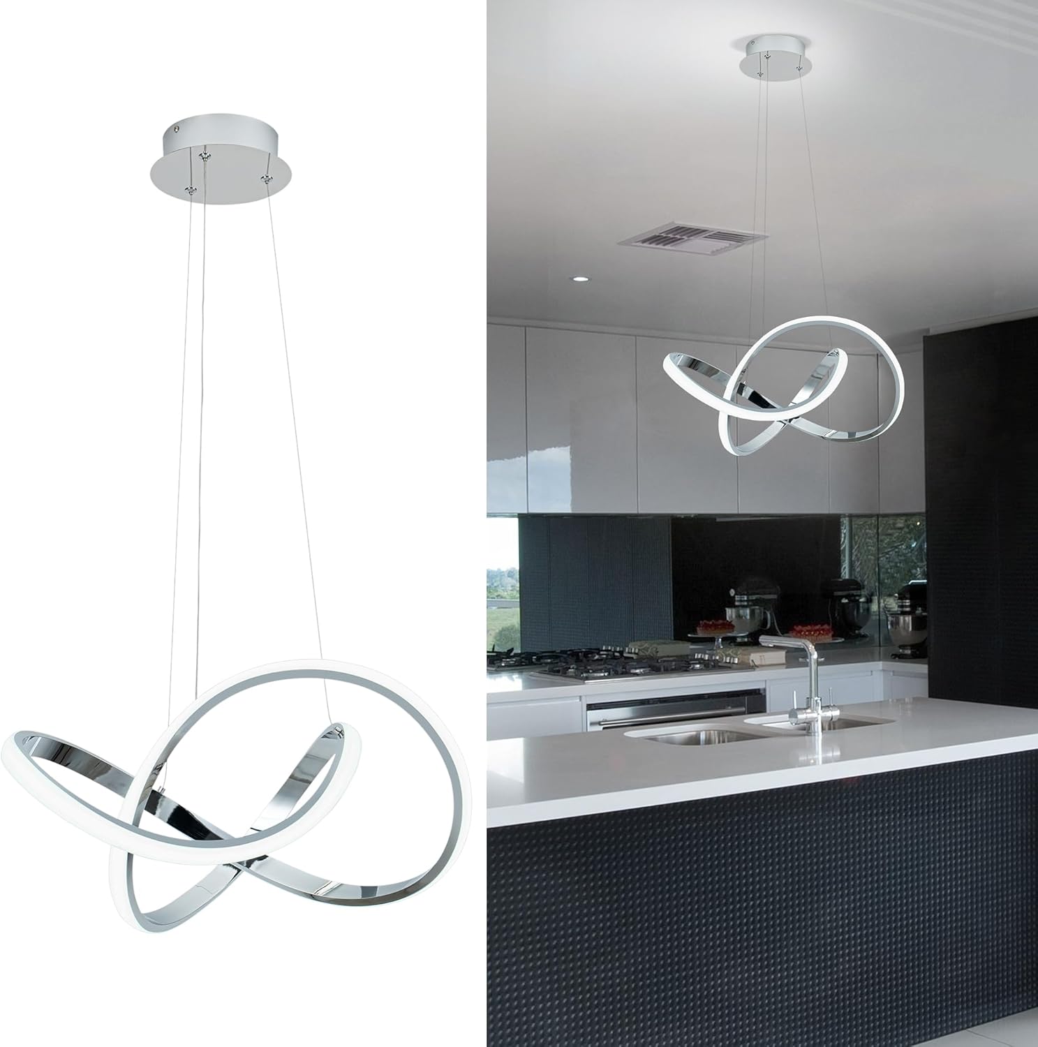 Dimmable Modern Black Chandelier — 7" - View 2
