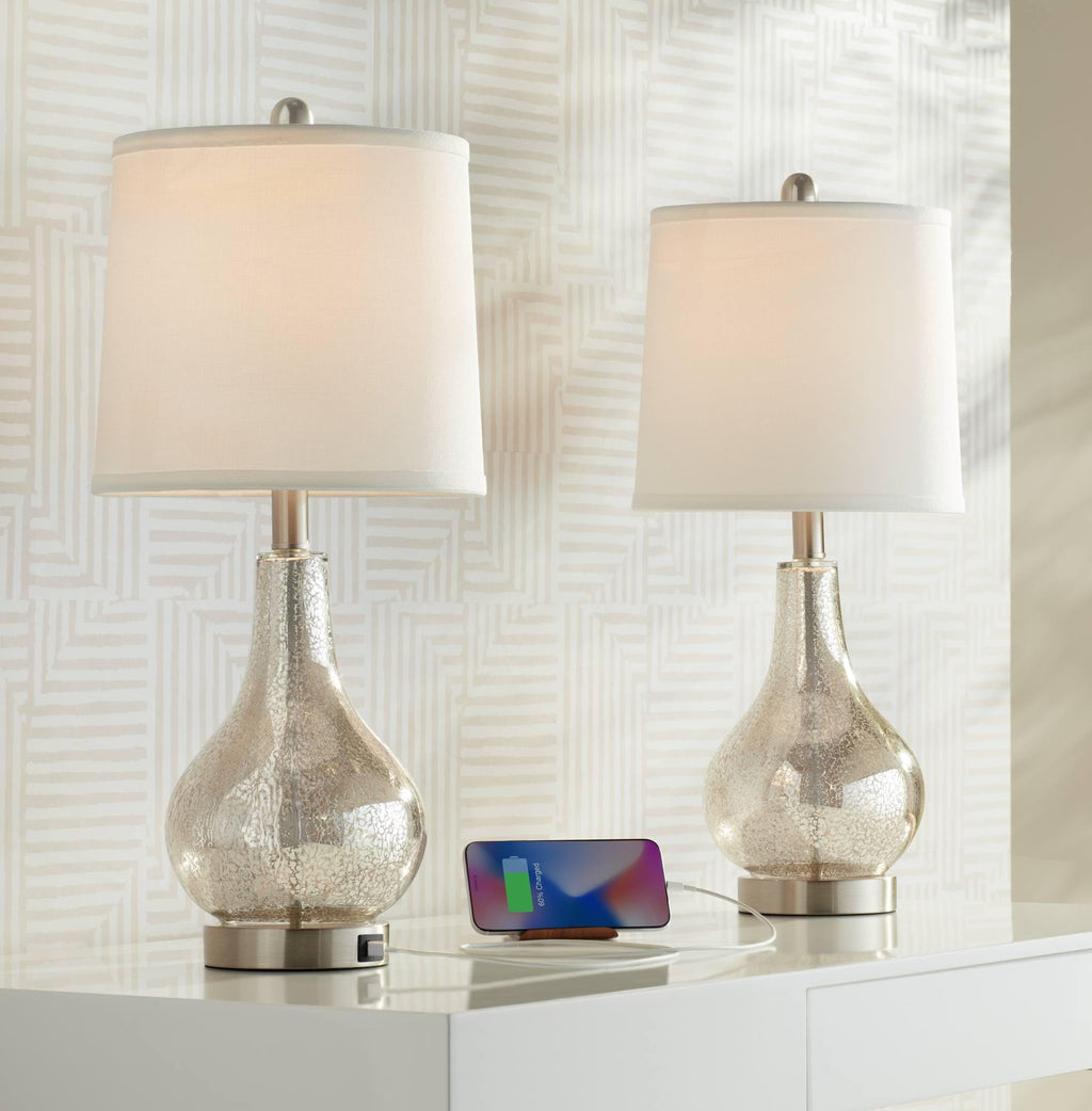USB Charging Modern Silver Table Lamp — 21.75"