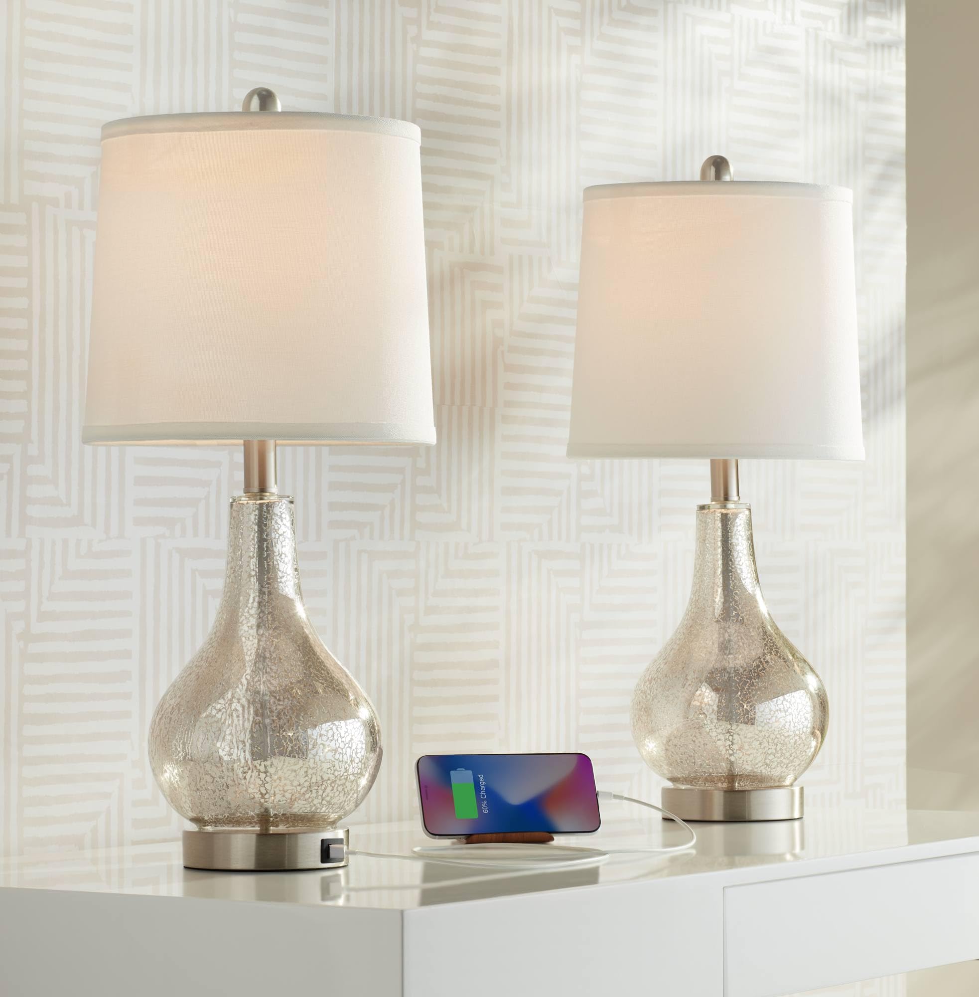 USB Charging Modern Silver Table Lamp — 21.75"