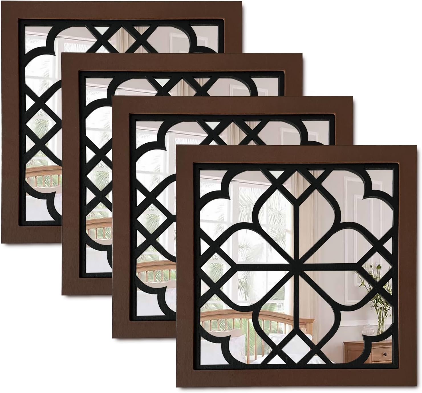 Framed Farmhouse Black Wall Mirror — Walnut Set 4