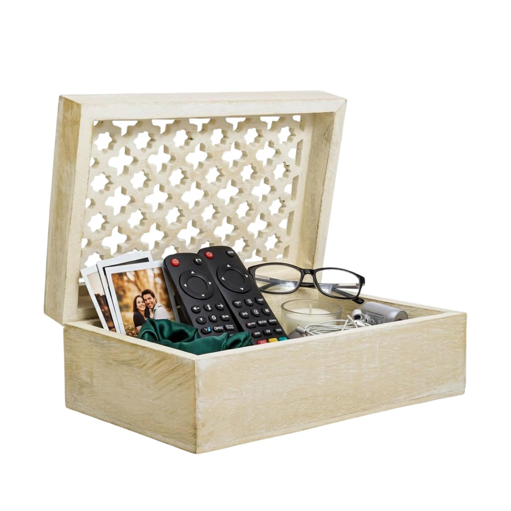 Hand-Carved Grey Storage Basket — 9x6