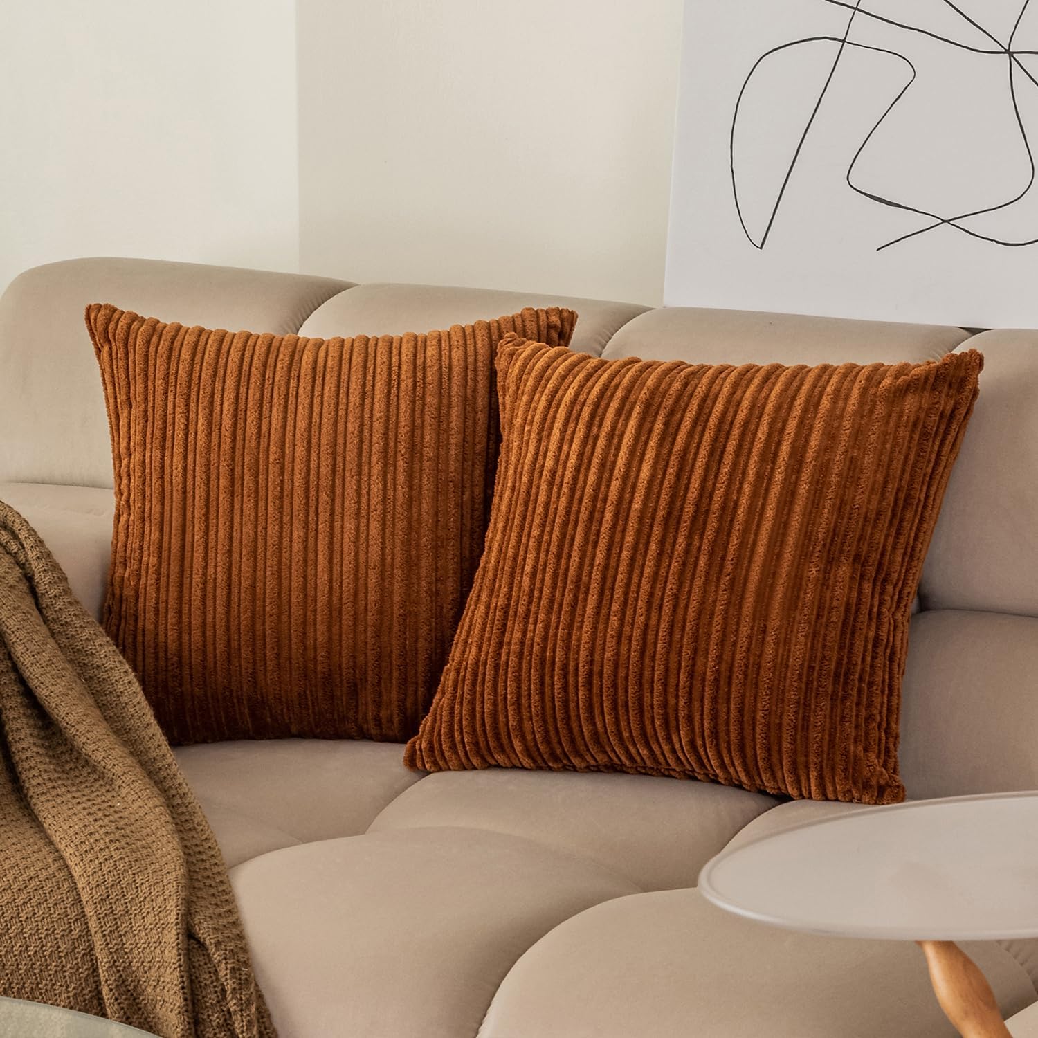 Lumbar Boho Beige Pillow Cover — 20" — 18" x 18" (Pack of 2)