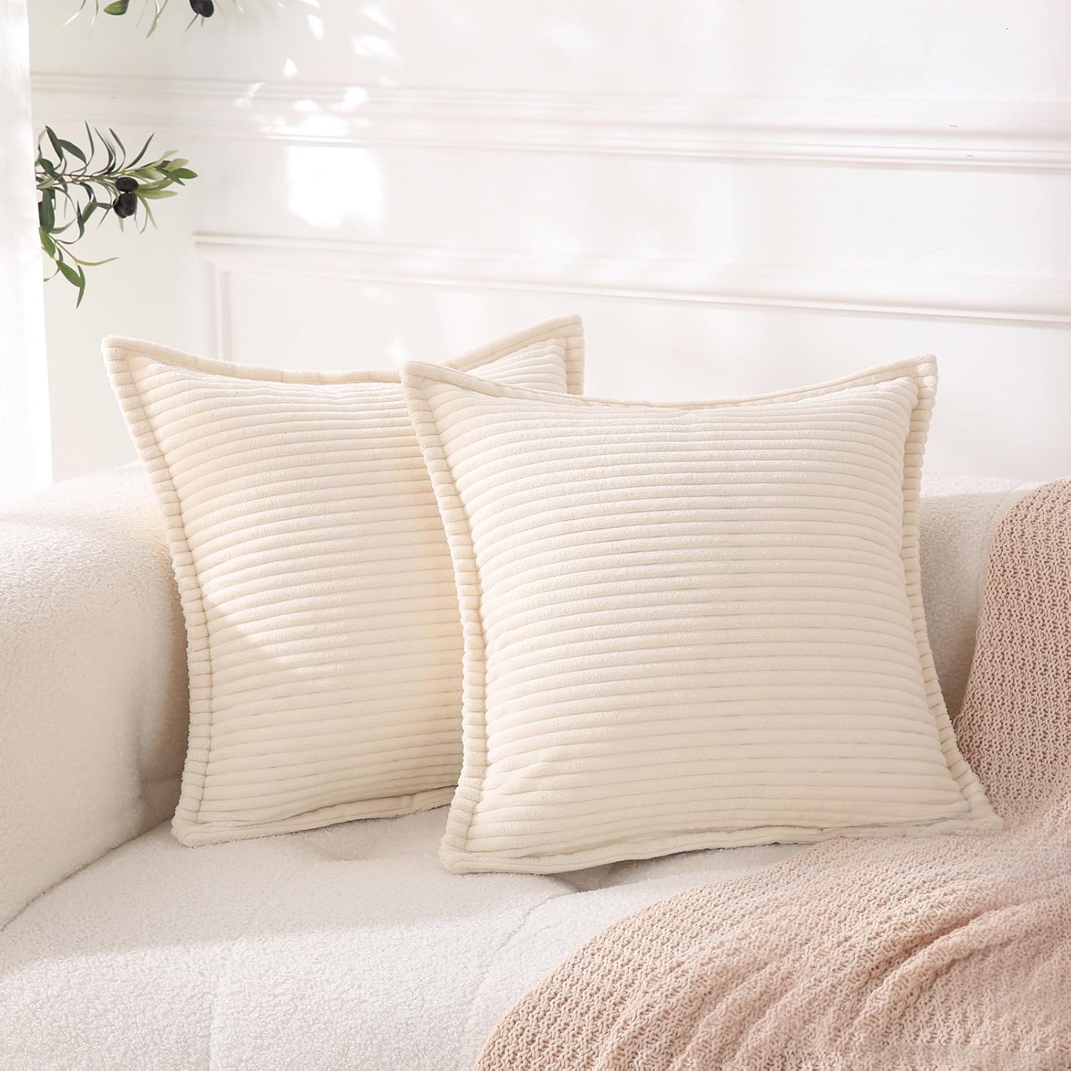 Boho Beige Throw Pillow Cover — 18" — 18" x 18" (Pack of 2)