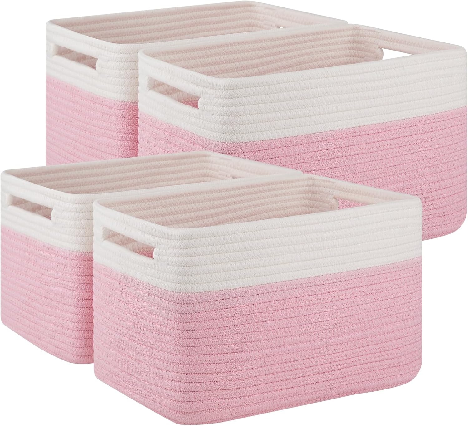 Boho Black Woven Basket — 12.7" — Pink & White